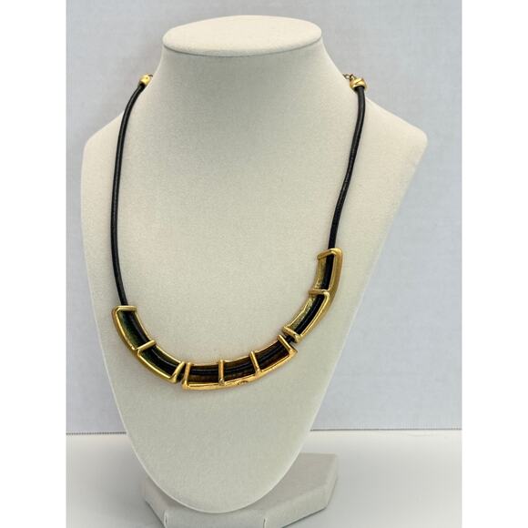 Chicos necklace - goldtone and black strap. - Picture 2 of 5